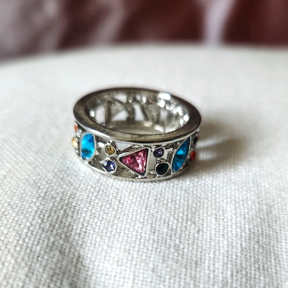Colorful Gemstone Silver Ring